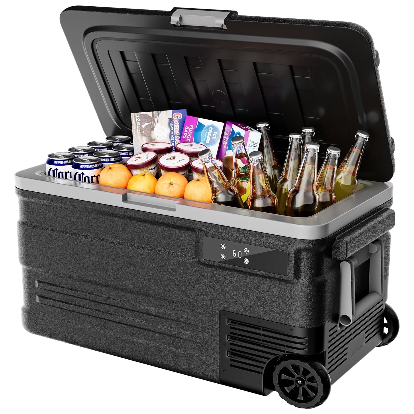 Simzlife 12 Volt Car Refrigerator, 80QT(75L) Portable RV Car Fridge with Wheels, 0H~68H, 12/24V DC & 110-240V AC, Black