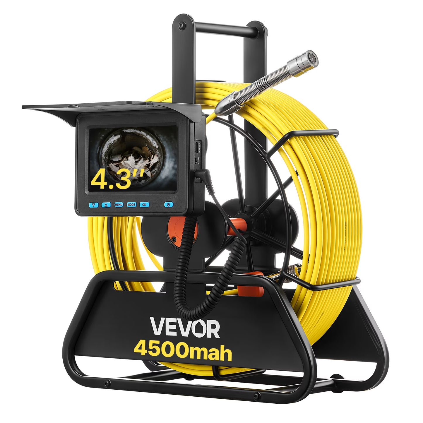 VEVOR Sewer Camera, 98 ft/30m, 4.3" Drain Inspection Camera, IP68 Waterproof Snake Plumbing Camera with Lights - 6 Adjustable LEDs, 4500mAh Battery & 16GB Card for Sewer Line Duct Pipes