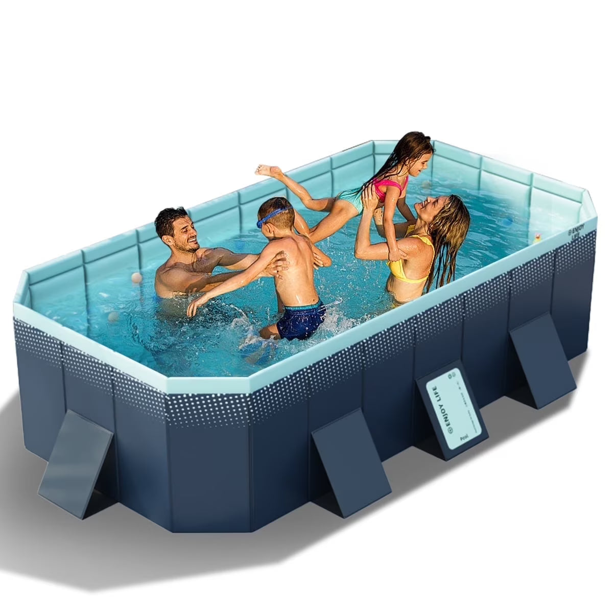 Foldable Swimming Pool, Large Non-Inflatable Outdoor Pools for Kids Adults Above Ground Pools, 116in