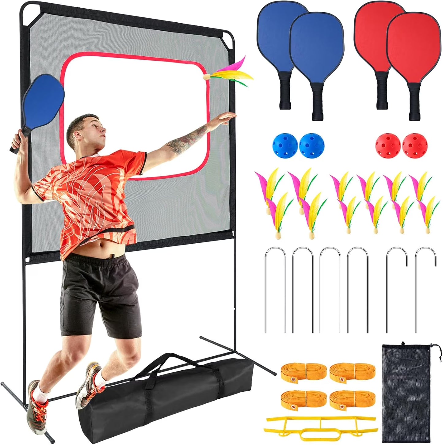 Slsy Portable Pickleball with Net, A Racket Game That Combines Pickleball, Badminton, Jianzi, and Tennis, Backyard Games Sport Outdoor Indoor, Fun Games for Kids & Adults