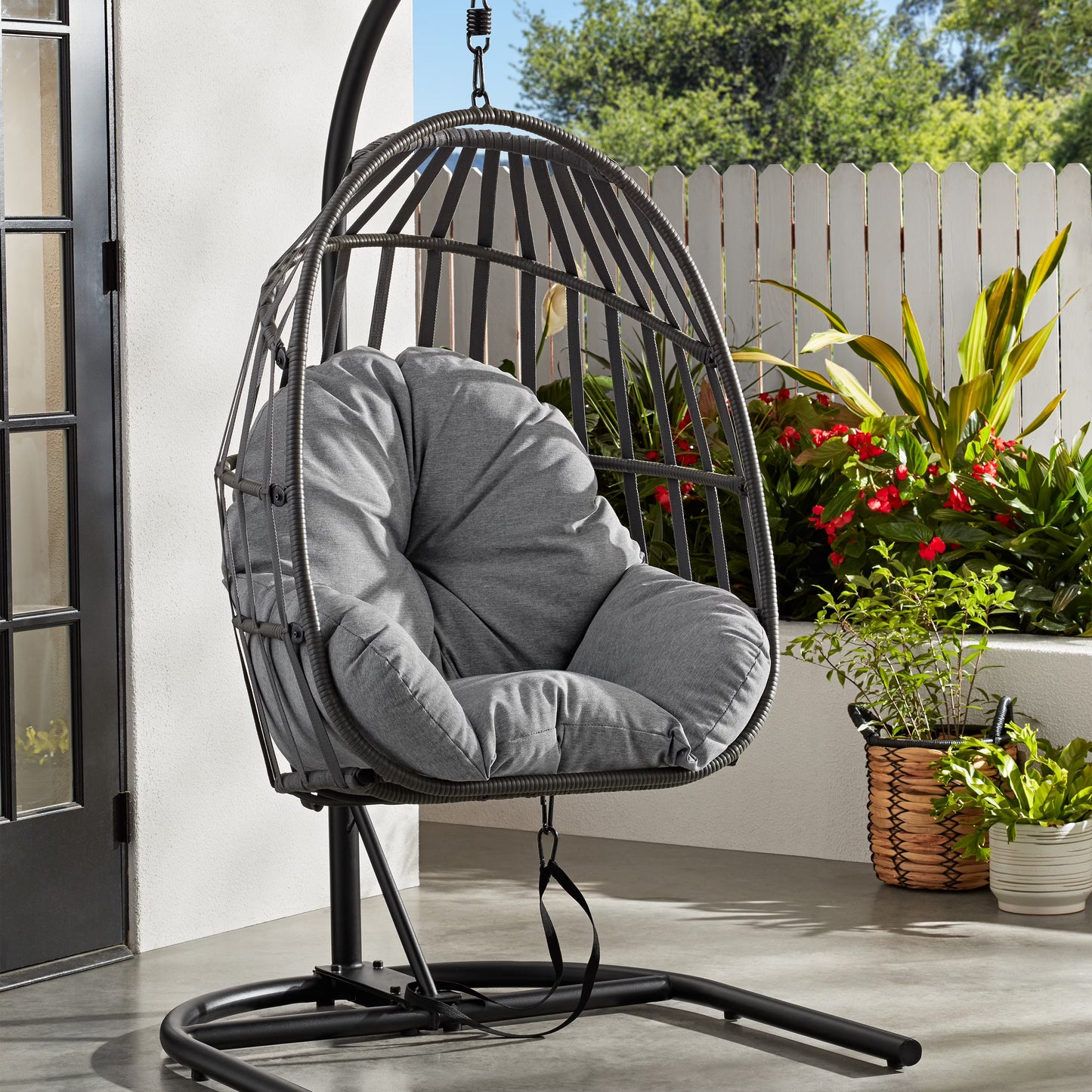 Mainstays Outdoor Wicker Patio Hanging Egg Chair, Gray