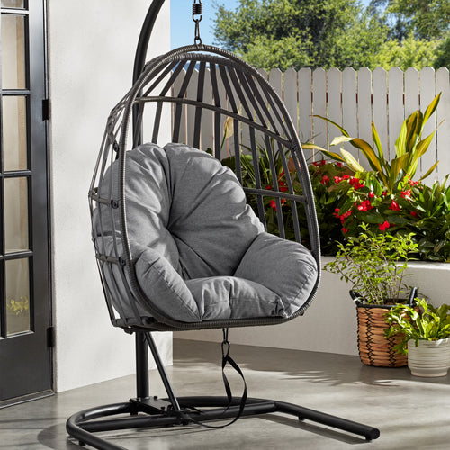 Mainstays Outdoor Wicker Patio Hanging Egg Chair, Gray