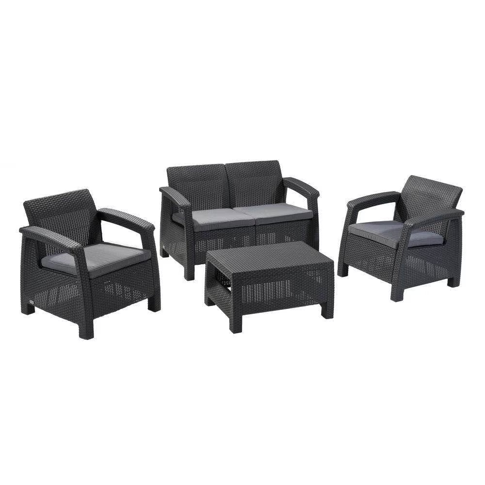 Keter Corfu All Weather Resin 4 Piece Patio Conversation Set, Graphite