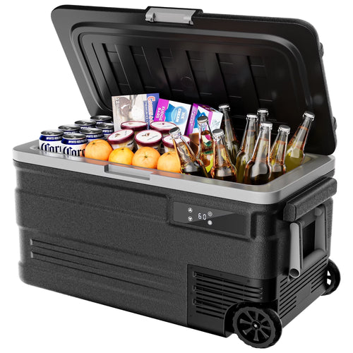 Simzlife 12 Volt Car Refrigerator, 80QT(75L) Portable RV Car Fridge with Wheels, 0H~68H, 12/24V DC & 110-240V AC, Black