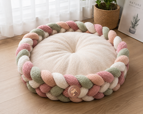 Handwoven Braided Calming Pet Bed Round Plush Nest