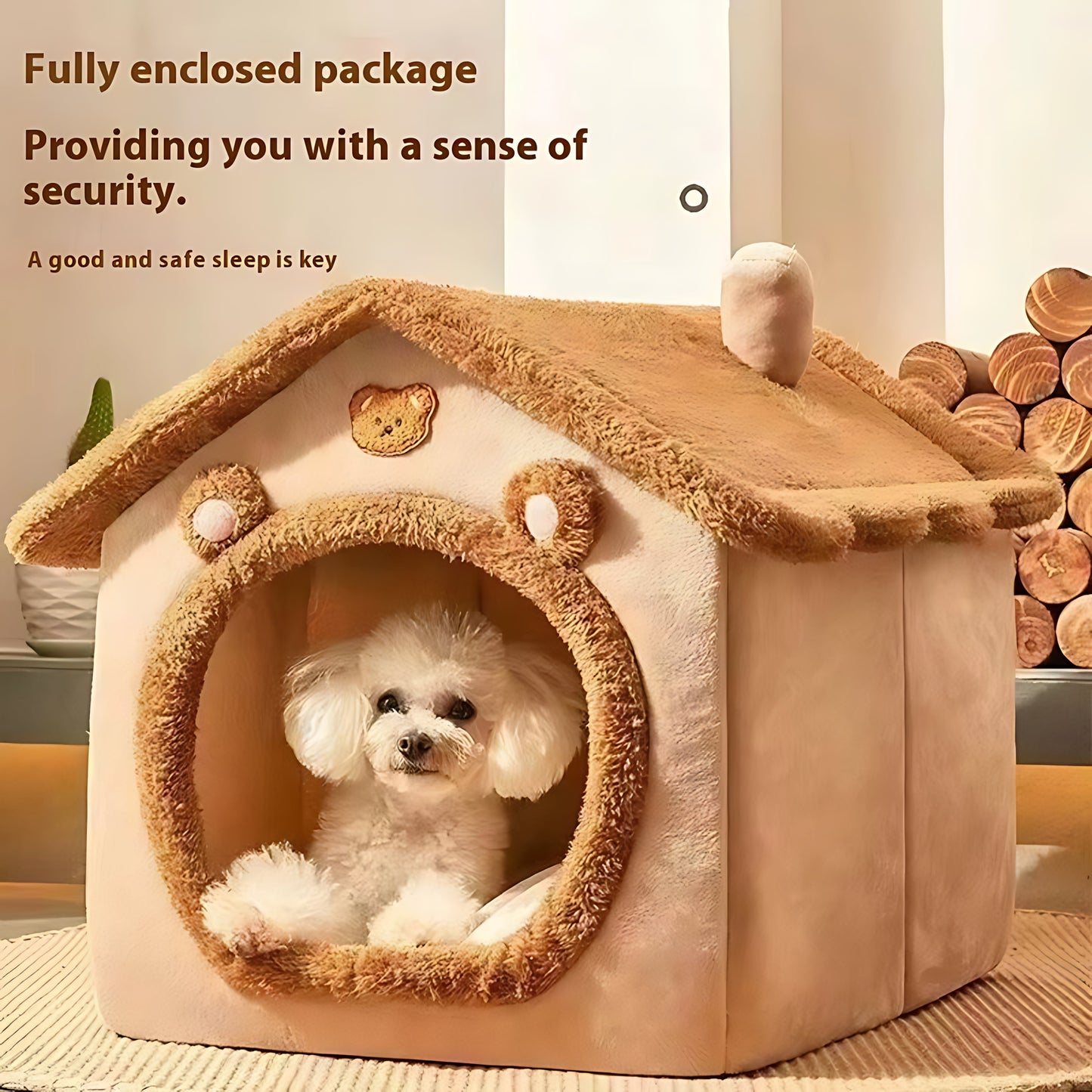 Enclosed Indoor Pet House Bed – Plush, Washable Comfort