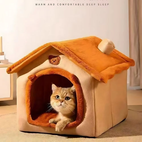 Enclosed Indoor Pet House Bed – Plush, Washable Comfort
