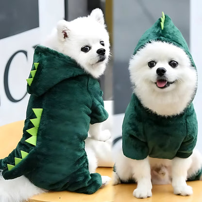 Dinosaur Style Dog Hoodie – Warm Fleece Winter Jacket for Small Dogs