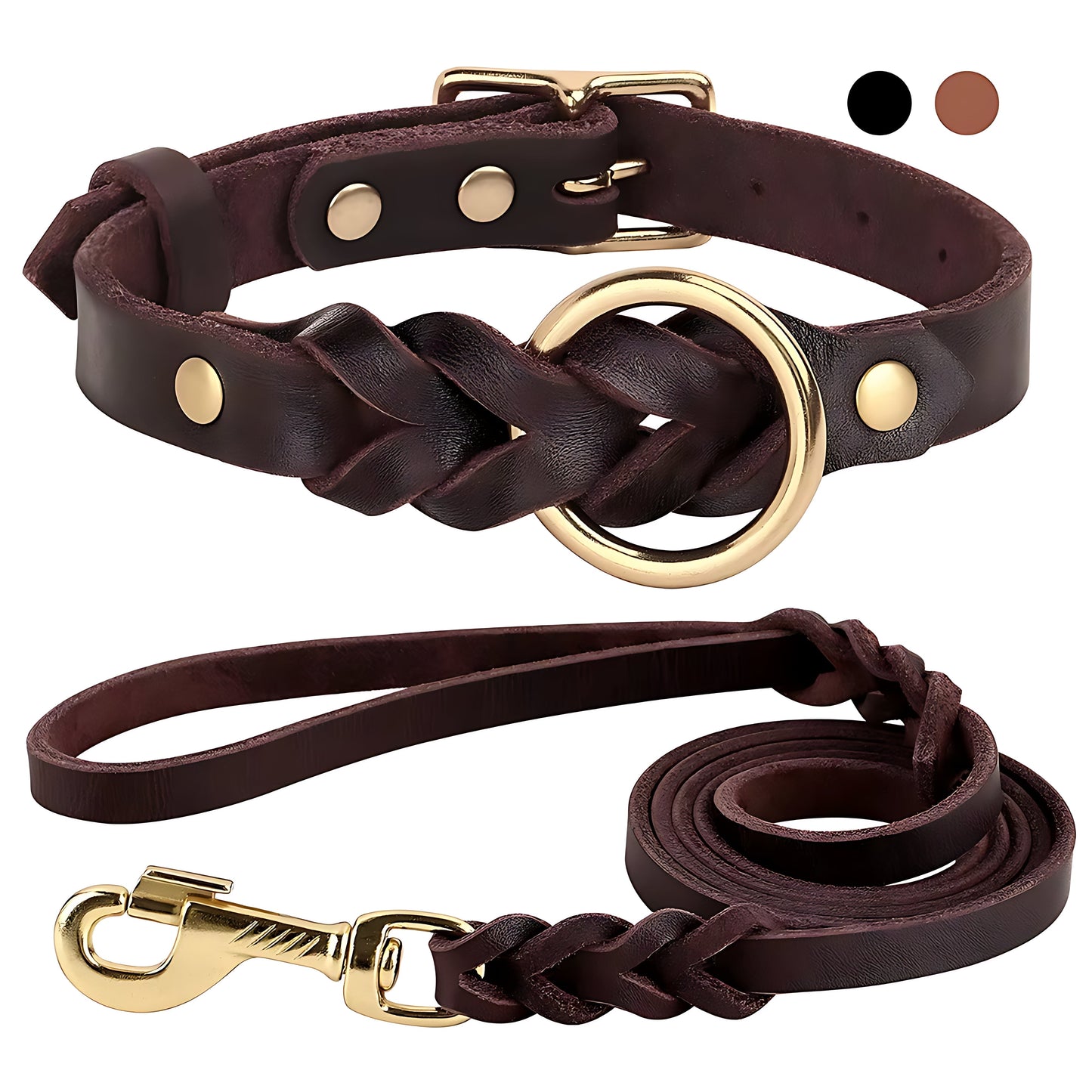 Genuine Leather Dog Collar And Leash Set For Large Dogs