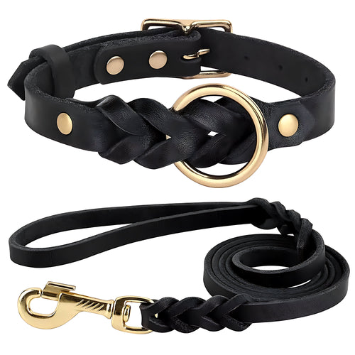 Genuine Leather Dog Collar And Leash Set For Large Dogs