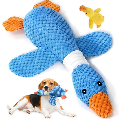 Blue Plush Duck Dog Toy – Soft Textured Fetch, Carry and Cuddle Toy with Long Neck, Wings and Feet