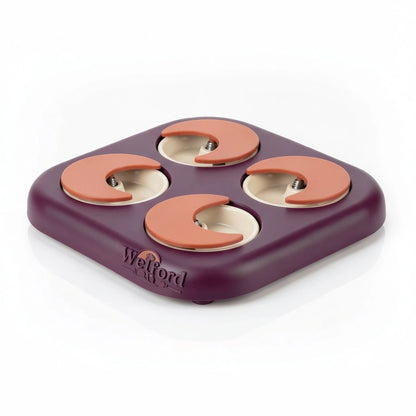 Plum Welford Give-Way treat puzzle board with terracotta sliding panels on a white background