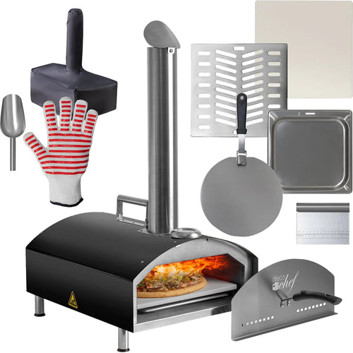 Deco Chef Outdoor Pizza Oven with 2-in-1 Pizza and Grill Oven Functionality, 13" Pizza Stone, 3-Layer Stainless Steel Construction, Pizza Peel, Dough Scraper, Scoop, Slotted Grill (Black) - (Open Box