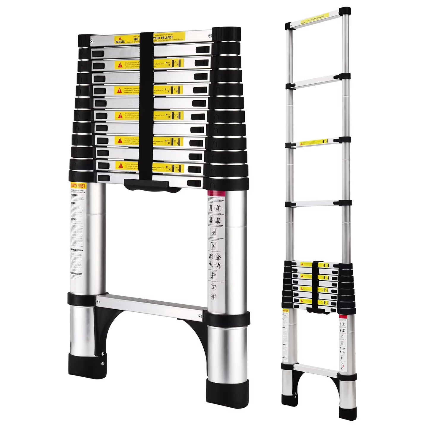 HBTower 12.5 FT Telescoping Ladder,  Aluminum Lightweight Extension Ladder with 2 Triangle Stabilizers, Heavy Duty 330lbs Max Capacity, Multi-Purpose Collapsible Ladder for RV or Outdoor Work