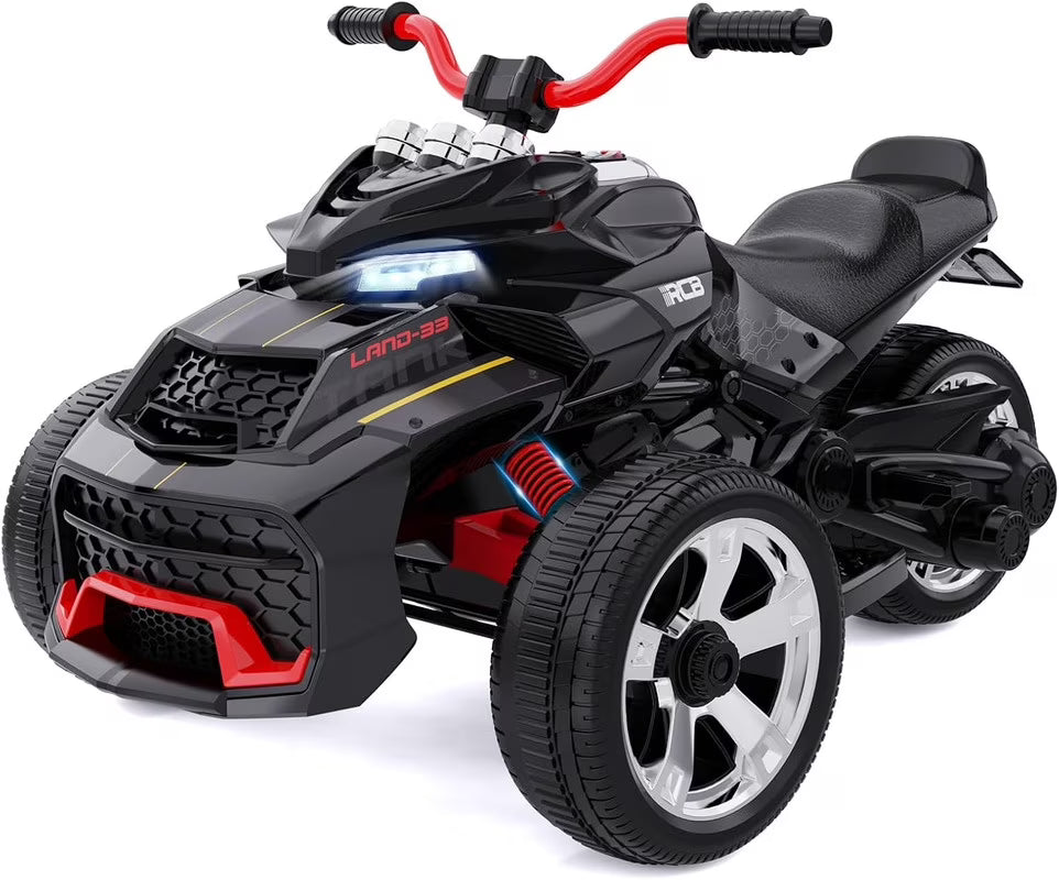 RCB 12V Electric Ride-On,Dual Motors,Music,Up to 5 mph,3 Wheel ATV Style for Kids Ages 3+,Black