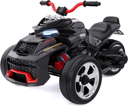 RCB 12V Electric Ride-On,Dual Motors,Music,Up to 5 mph,3 Wheel ATV Style for Kids Ages 3+,Black