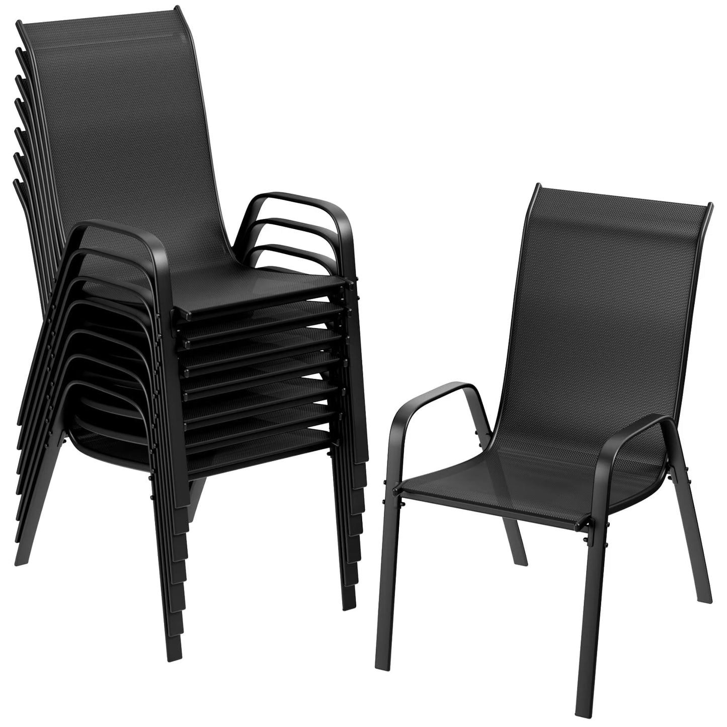 Arlopu 8Pcs Patio Dining Chairs Outdoor Stackable Armrest Chairs for Lawn Garden Backyard